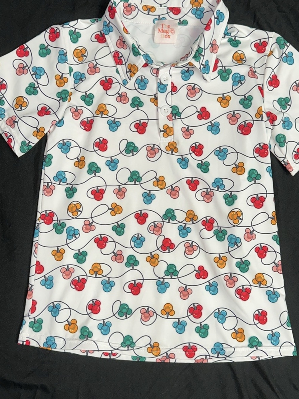 The Magic Box Disney Inspired Mickey Mouse Christmas Lights Polo Shirt